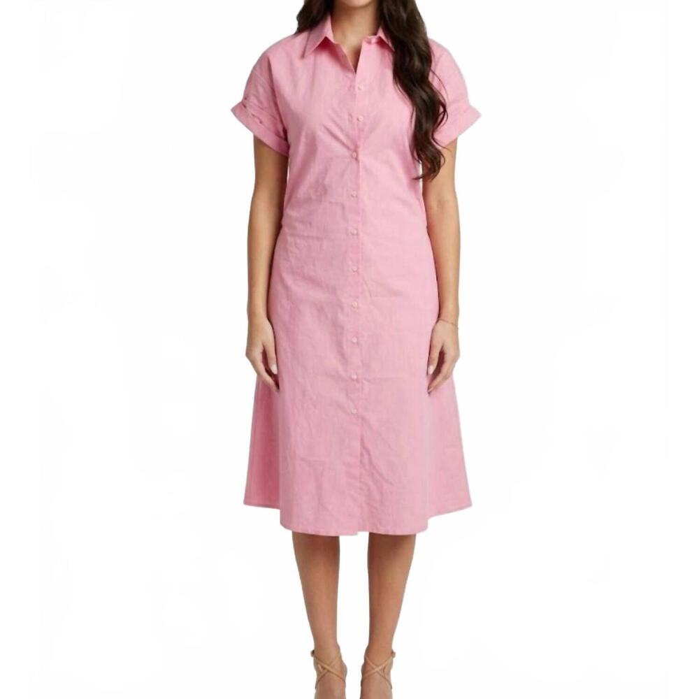 NEW NEVER A WALLFLOWER aster short sleeve shirt dress in prism pink